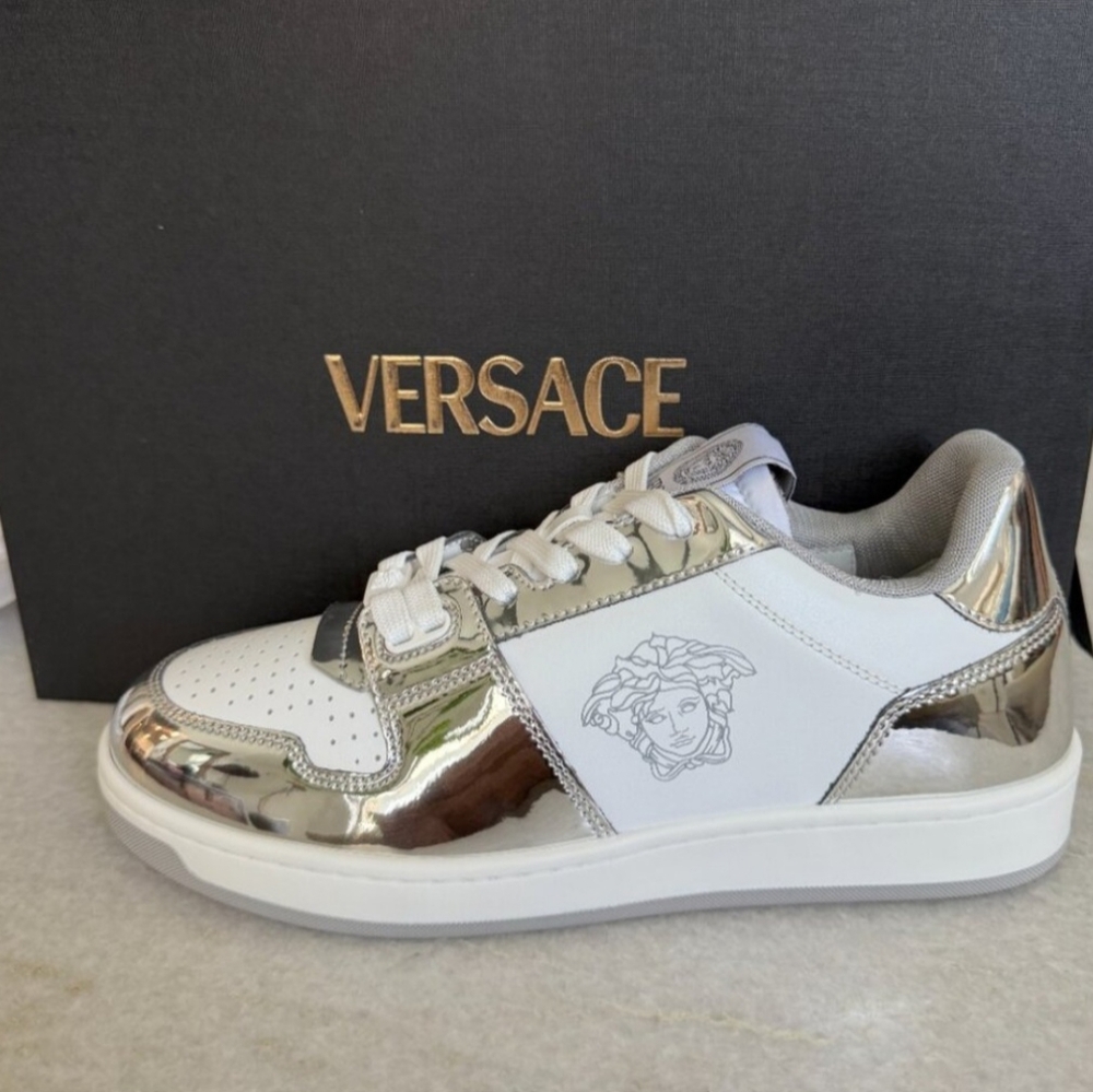 Versace Medusa Mens Leather White/Silver Sneakers Mens Size 10 US - Picture 2 of 15